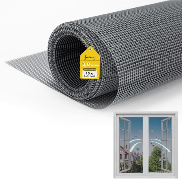 🪟🐱🛡️ FOWONG Upgrades Fliegengitter Fenster mit 10x Reißfestigkeit Nanogitter, 252x122cm Grau