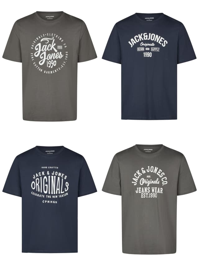 JACK & JONES Tshirt Herren Regular Fit JJLINO 4er Pack Set Pack 🎨 Rundhals Kurzarm Sommer Tee Shirt Print Schwarz Weiß Grün Rot Blau Grau S M L XL XXL 3XL L Pack 6