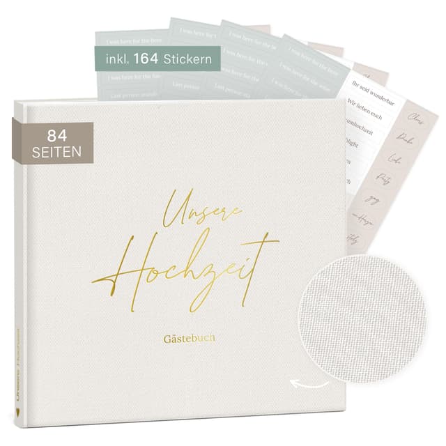 mintkind® Gästebuch Hochzeit zum Ausfüllen Offwhite inkl. 4 Stickerbögen