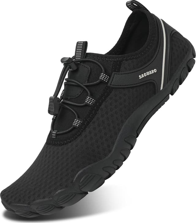 SAGUARO Herren Badeschuhe Damen 🏊‍♂️ rutschfeste Sohle Schnell Trocknend Schwimmschuhe 47 EU Hellschwarz