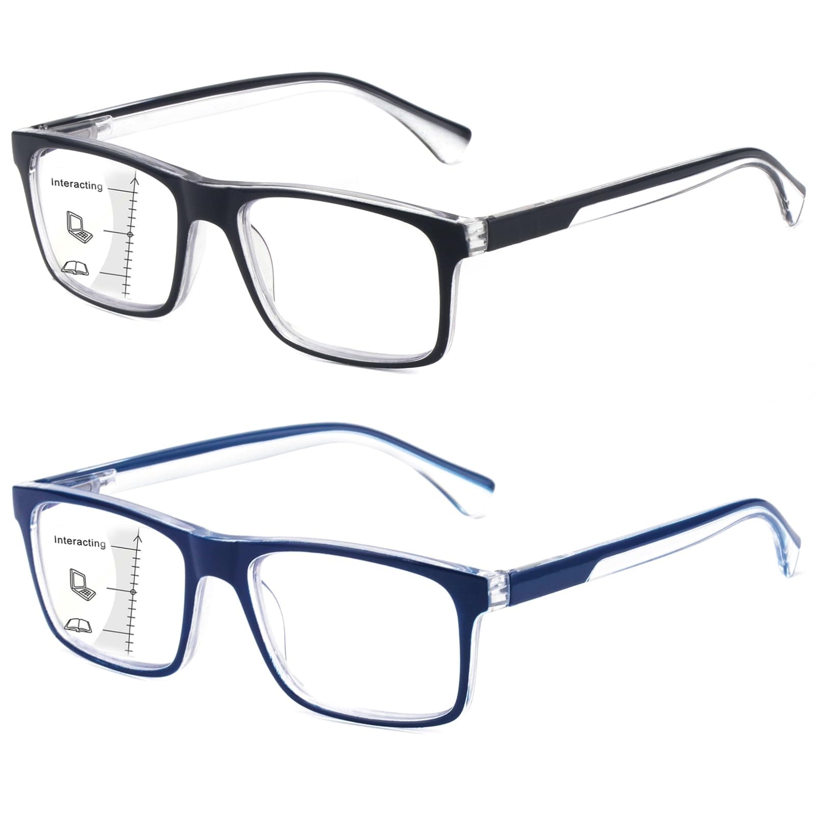 Missfive 2er Pack Gleitsichtbrille für Herren mit Blaulichtfilter - 2.0x
