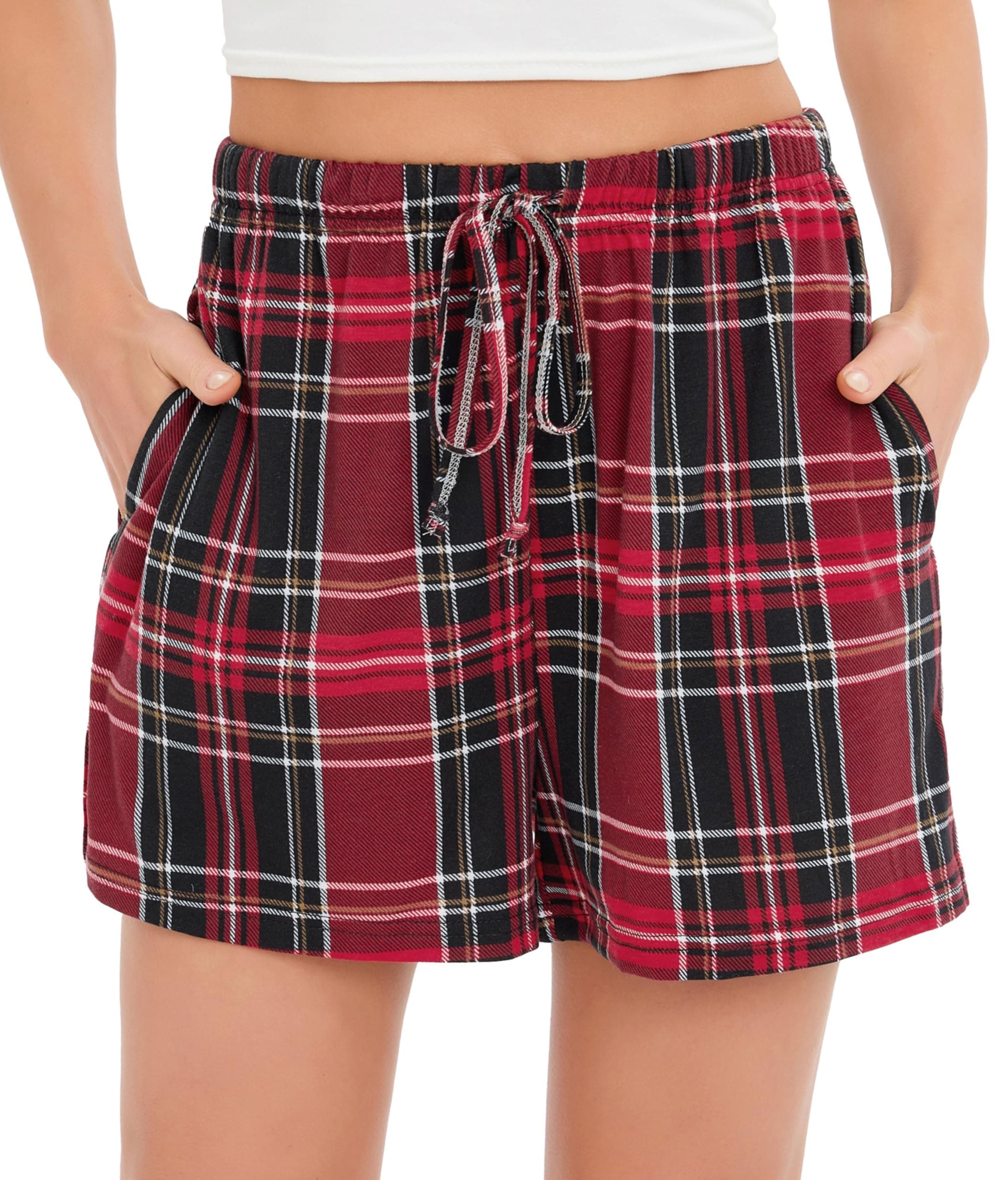 Lovasy Kurze Schlafhose Damen Karierte Schlafshorts mit Taschen und Kordelzug Schlafanzughosen für Damen Sommer Kurzer Pyjamahose A-kariert 1 XL 😴🌸