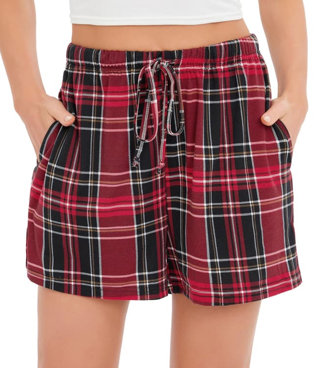 Lovasy Kurze Schlafhose Damen Karierte Schlafshorts mit Taschen und Kordelzug Schlafanzughosen für Damen Sommer Kurzer Pyjamahose A-kariert 1 XL 😴🌸