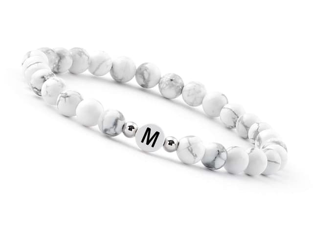 GD GOOD.designs Perlenarmband Buchstabe I Partner Armband ⭐️ weiß mit echten Howlith Perlen ⭐️