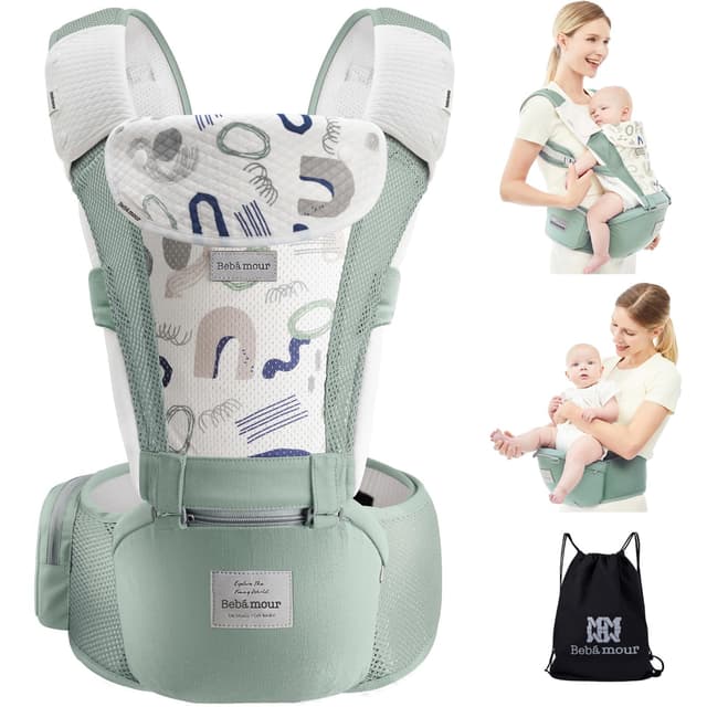 Bebamour Babytrage mit Hüftsitz und Kopfbedeckung 😍