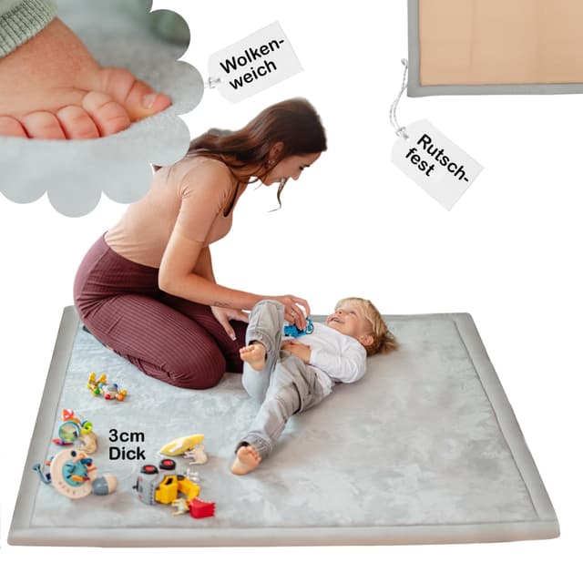 👶🏼🧸 BabybeFun Krabbelmatte Baby - Kuschelig weich - Spielmatte Kinder - Quadratisch 120x120cm