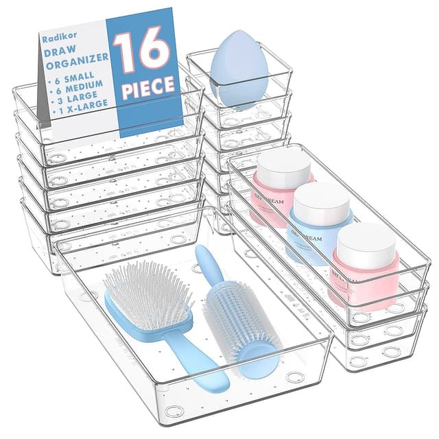 🌟 Radikor Schubladen Organizer -16 Stück Schminktisch Organizer in 4 Größen 🌈