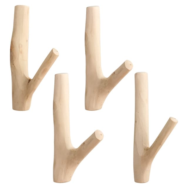 🌿🔑 IWILCS Natürliche Holz Haken, 4 Stück Holz Vintage Kleiderhaken 🧥🔑