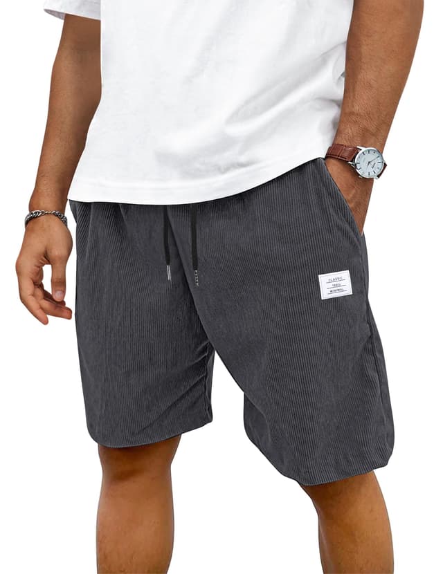 TARAINYA Corduroy Kurze Hosen Herren 🩳 Baumwolle Kordelzug Shorts Herren Sommer Stretch Freizeitshorts mit Taschen B Grau 3XL