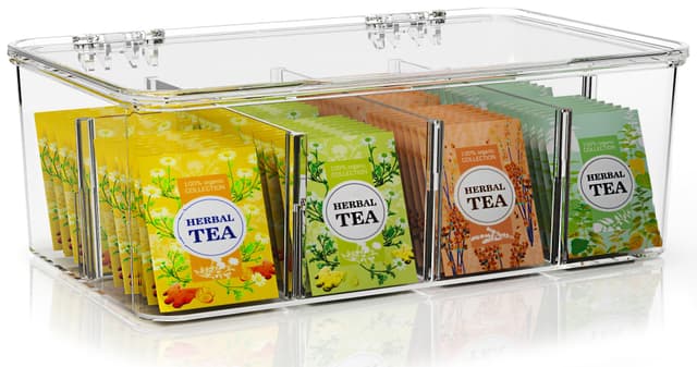 🌟 KICHLY Teebeutel Organizer 1er Pack - Aufbewahrungsbehälter für Teebeutel mit durchsichtigem Deckel 🍵