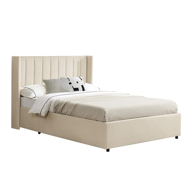 🛏️ Juskys Polsterbett Savona 140x200 cm mit Stauraum & Samt-Bezug - Beige 140x200 cm