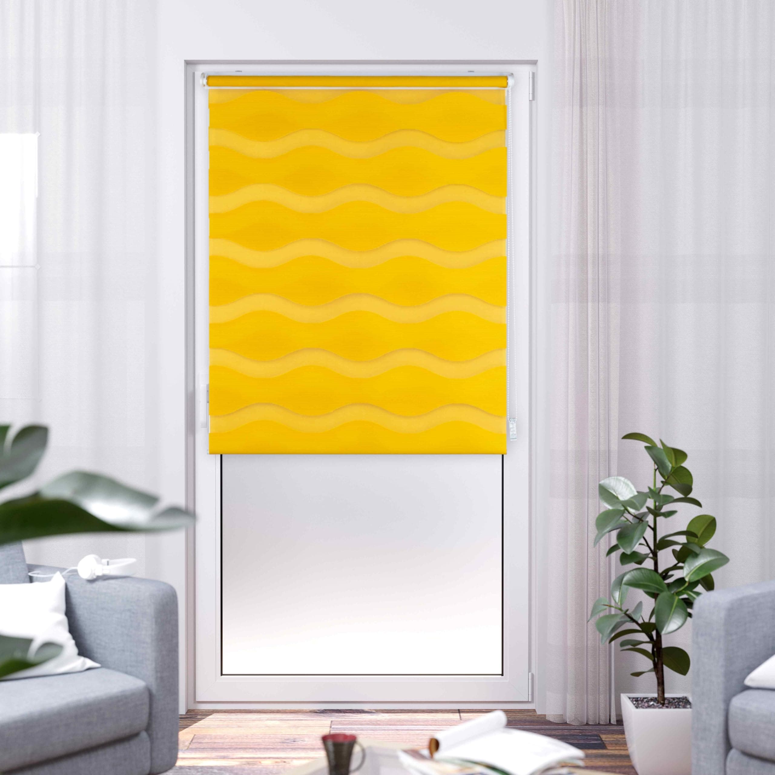 🏠 K-Home Klemmfix Doppelrollo Welle ohne Bohren - Gelb 70 cm x 150 cm (B x L) B70 x H150 cm Gelb - Angebot!