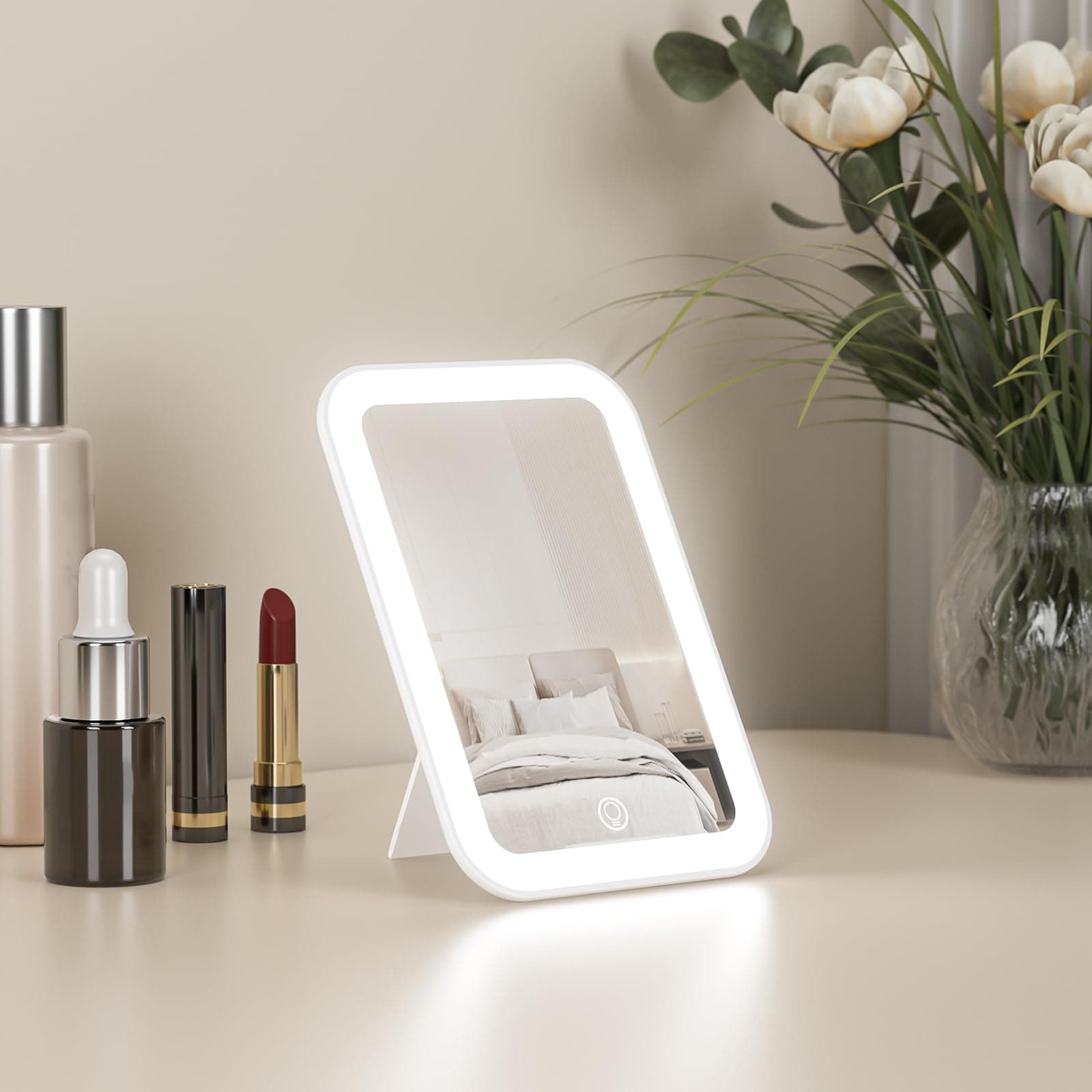🌟 Kintion LED Tragbarer Tischspiegel - Dimmbare 3 Farbmodi - Wiederaufladbarer Schreibtisch-Kosmetikspiegel 🎁