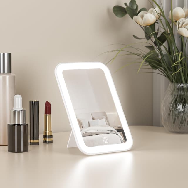 🌟 Kintion LED Tragbarer Tischspiegel - Dimmbare 3 Farbmodi - Wiederaufladbarer Schreibtisch-Kosmetikspiegel 🎁