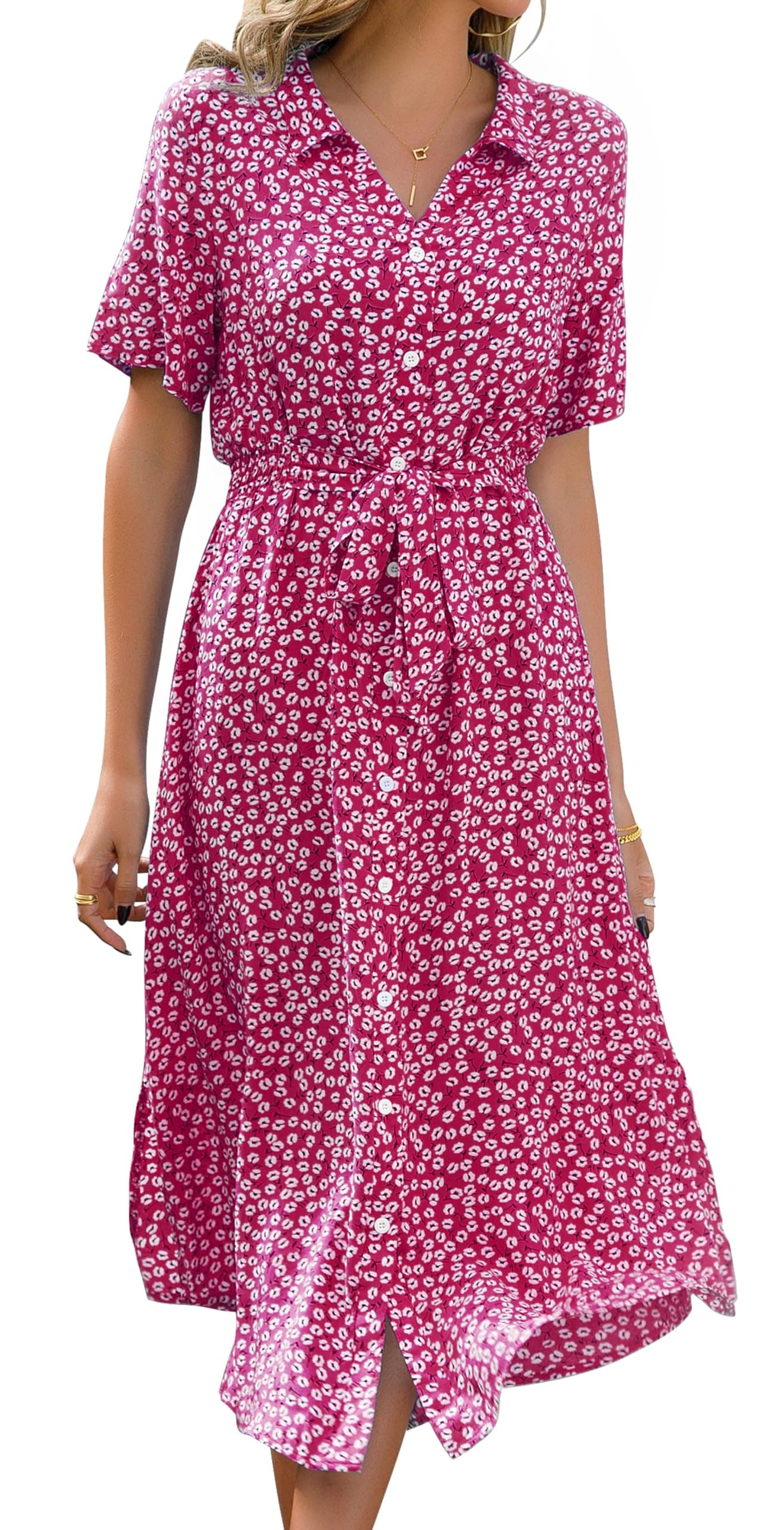 🌸 Sommerkleid Damen - Blumendruck V-Ausschnitt Midikleid 🌺