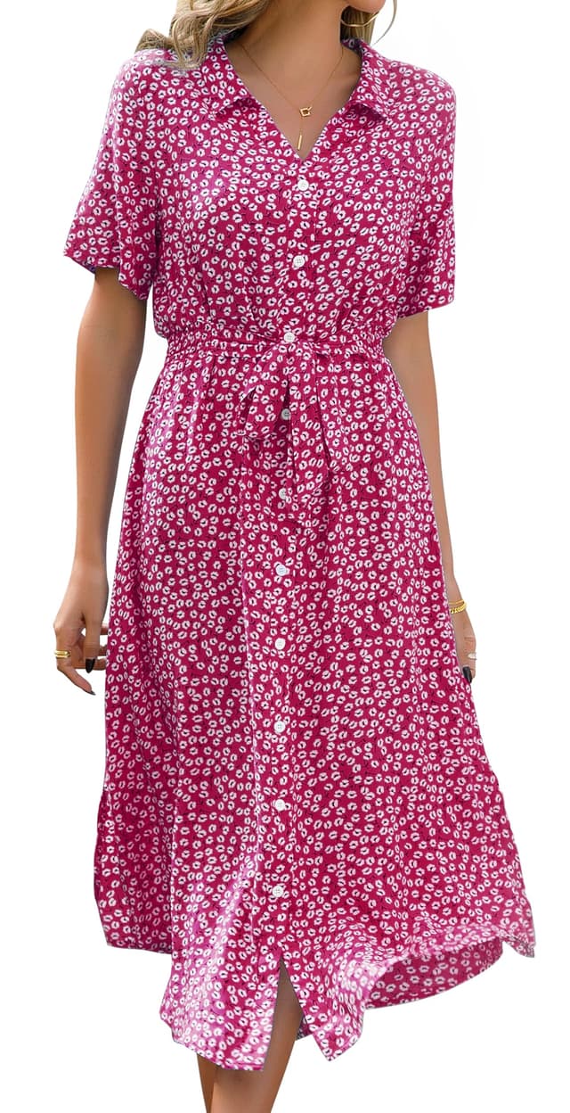 🌸 Sommerkleid Damen - Blumendruck V-Ausschnitt Midikleid 🌺