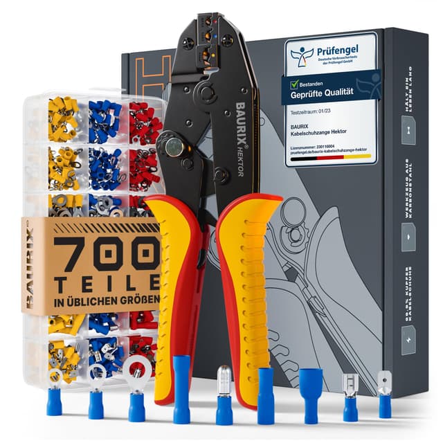 🔧 BAURIX® Crimpzange mit 700 Kabelschuhe Set – Elektriker Werkzeug – HEKTOR