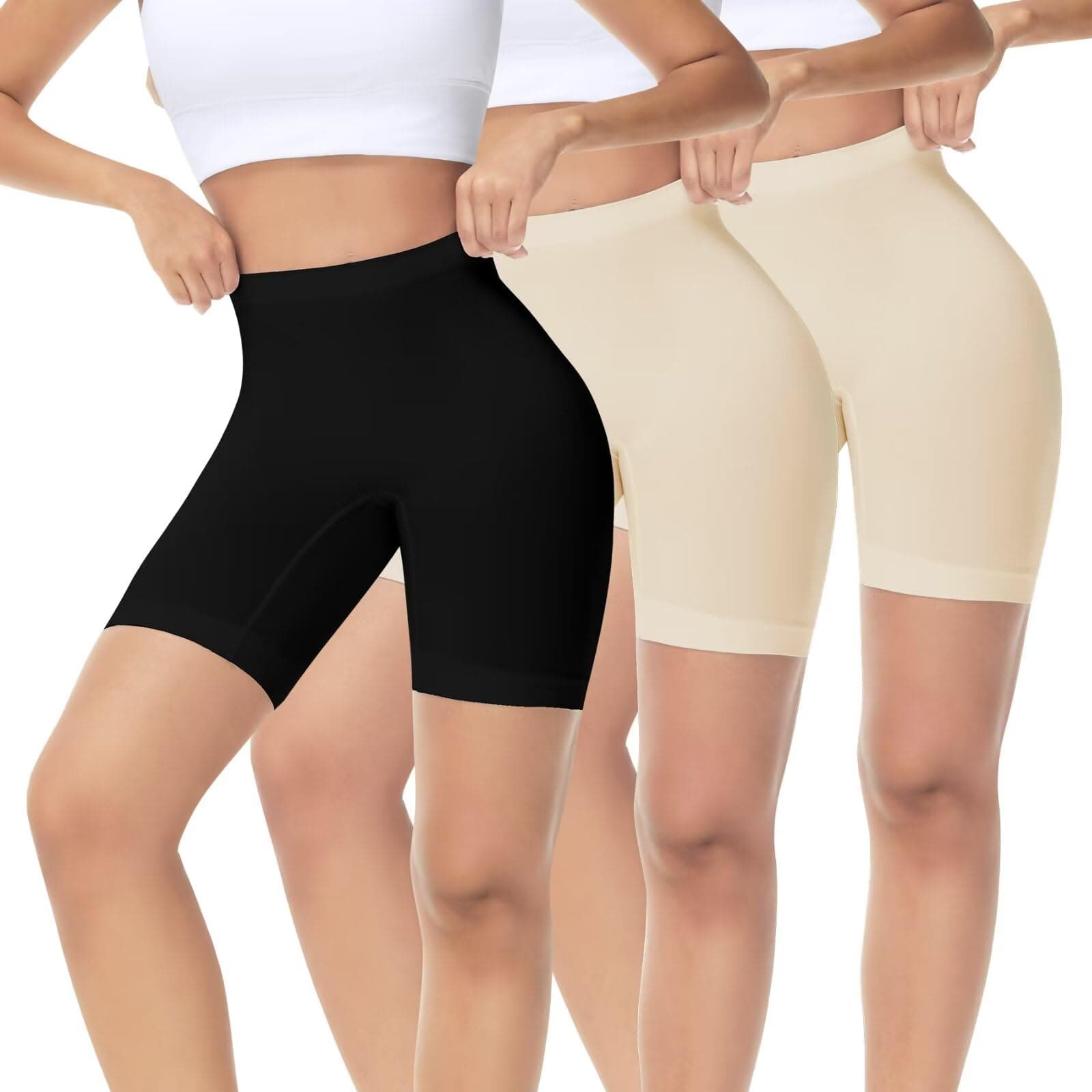IceReco 3er Pack Radlerhose Damen Kurz 🚴‍♀️ Sporthose Unter Kleid Rock Unterhosen mit Bein Anti Scheuern Kurz Leggings Beige*2p+schwarz XL