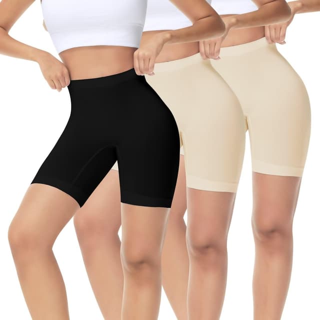 IceReco 3er Pack Radlerhose Damen Kurz 🚴‍♀️ Sporthose Unter Kleid Rock Unterhosen mit Bein Anti Scheuern Kurz Leggings Beige*2p+schwarz XL