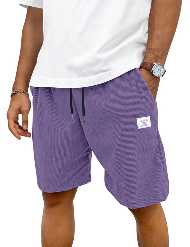 TARAINYA Corduroy Kurze Hosen Herren 🩳 Sommer Stretch Freizeitshorts mit Taschen C Lila M