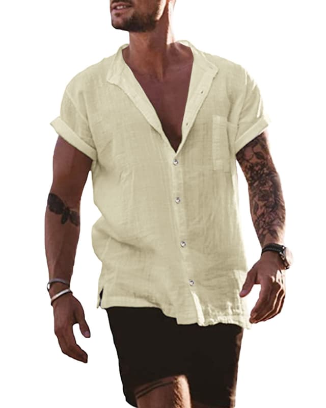 YAOBAOLE Leinen Hemd Herren Kurzarm Sommer Hemden Herren 🌟 Freizeithemd Männer Universal Fit 3XL 01 Beige