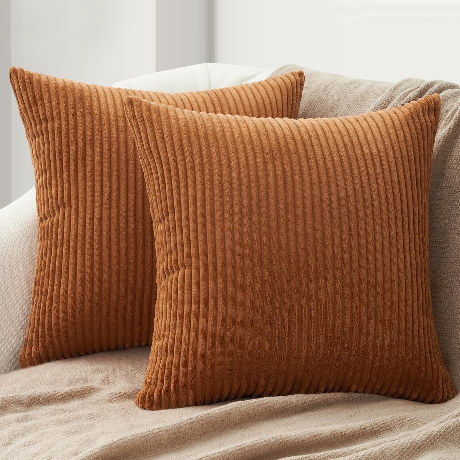 🍁🧡 Topfinel Kissenbezug 40x40 Herbst Karamell Orange 2er Set Cord Kissenhüllen 🍂