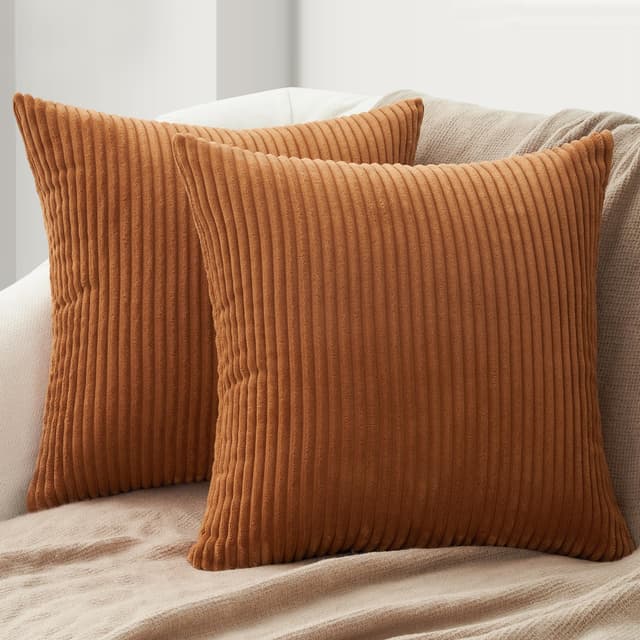 🍁🧡 Topfinel Kissenbezug 40x40 Herbst Karamell Orange 2er Set Cord Kissenhüllen 🍂