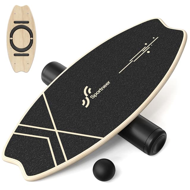 🏄‍♂️ Balance Board Holz, Sportneer Indoorboard Skateboard, Indoor Surfboard Trickboard und Gleichgewichtsboard für Kinder und Erwachsene M Gelb & Schwarz
