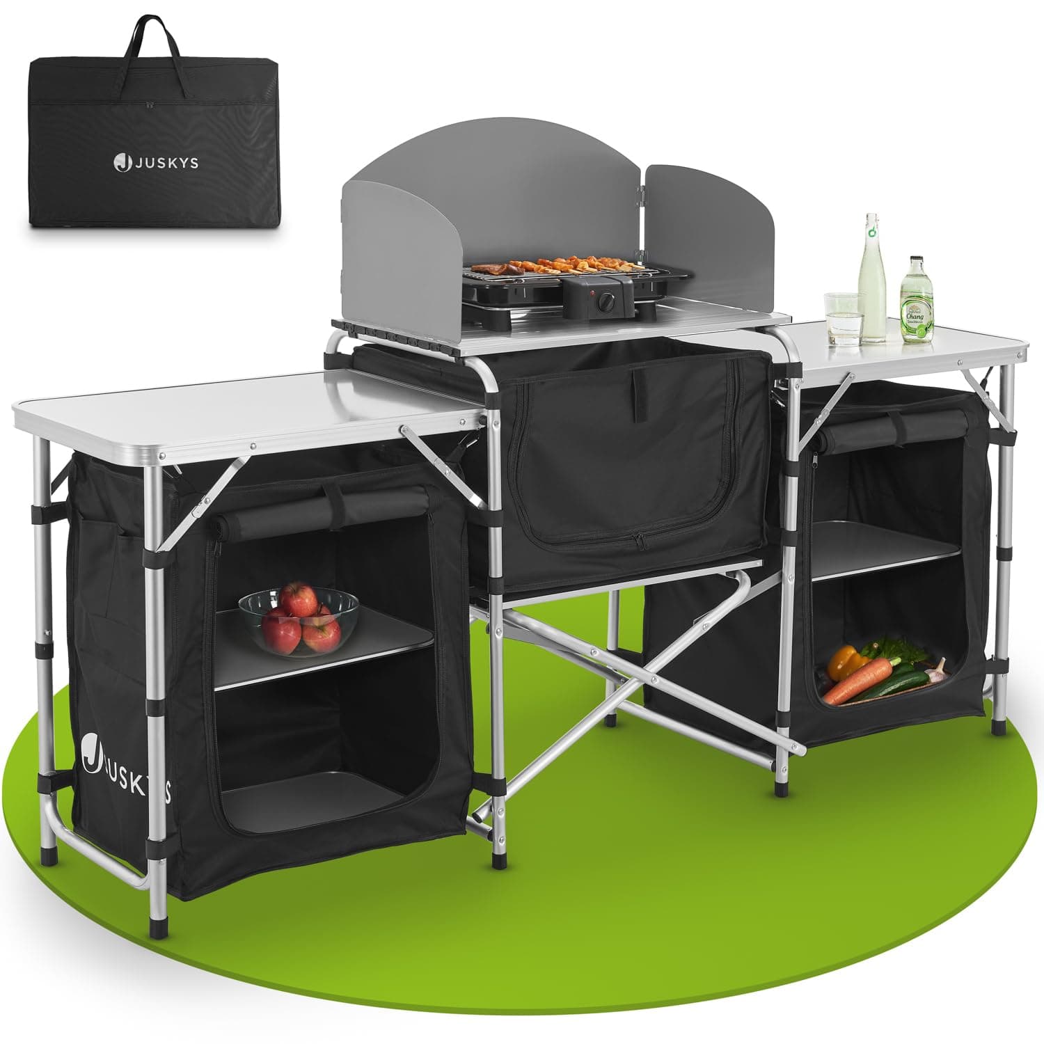 🏕️ Juskys Campingküche faltbar mit Tragetasche - Rostfrei - Outdoor Camping Küche Campingschrank klappbar 🍳