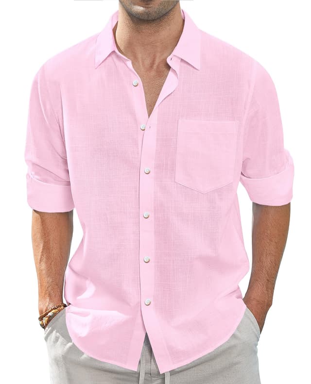 🌟 J.VER Leinenhemd Herren Langarm Regular Fit Hemd 4XL Rosa 🌴👔