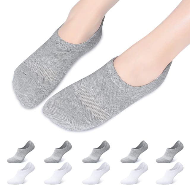🧦🌟Falechay 10 Paar Sneaker Socken Damen Füßling Herren No show Unsichtbare Socken Sneakersocken 35-38 Weiß-grau🌟🧦
