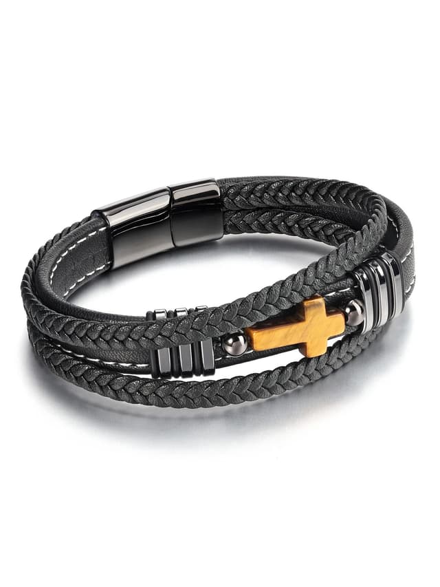Jovivi Lederarmband Herren Tigerauge Armband 🐯🏞️