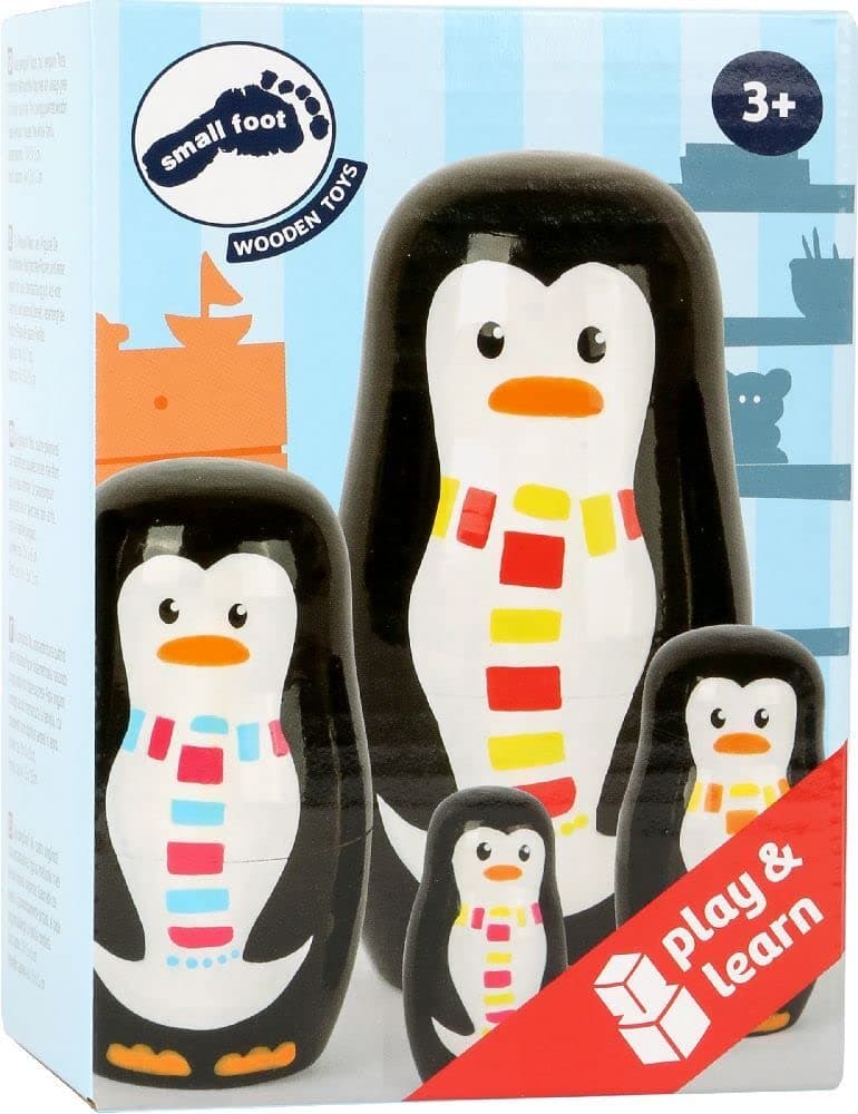 🐧🎨 Holz Matrjoschka-Pinguinfiguren für Kinder ab 3 Jahren - 4er Set