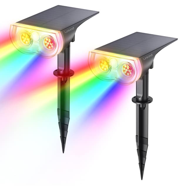 Linkind Bunt Solarlampen für Außen 🌞🌈 - 2 Stück RGB+Weiß Solar Strahler Garten