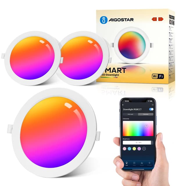 Aigostar 9W LED Downlight Slim 2 Pack - Smarte LED Alexa Lights 780LM WiFi LED Einbauleuchten