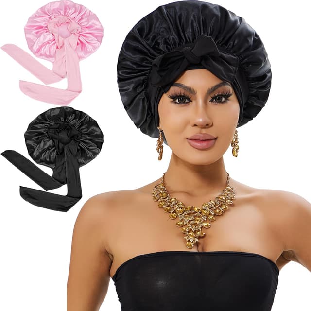 🌙 Loomify 2 Stück Schlafhaube für Damen - Seidenhaube zum Schlafen 🌸