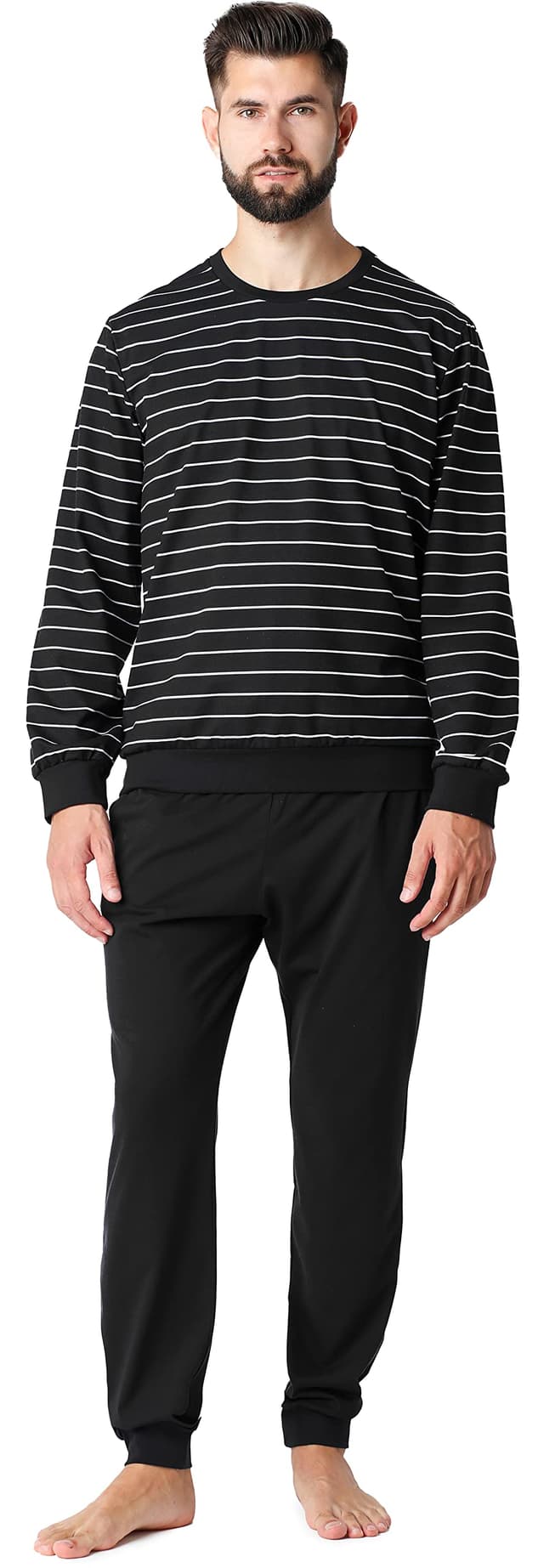 🌙 Ladeheid Herren Schlafanzug aus Baumwolle LA40-228 S Schwarz Weiß 🌟