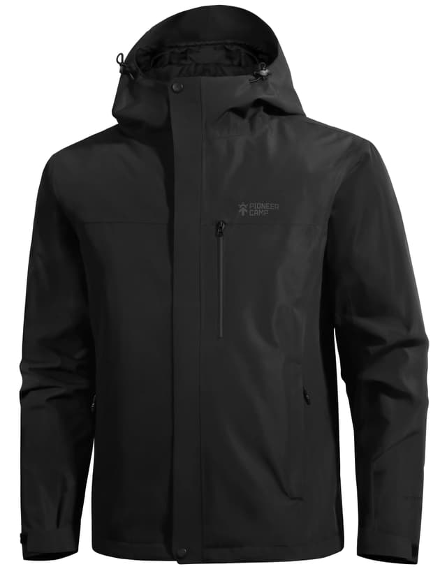 Pioneer Camp Herren Regenjacke 🌧️ Wasserdicht Atmungsaktiv Outdoor Jacke Mit Kapuze 4 Taschen XL Schwarz