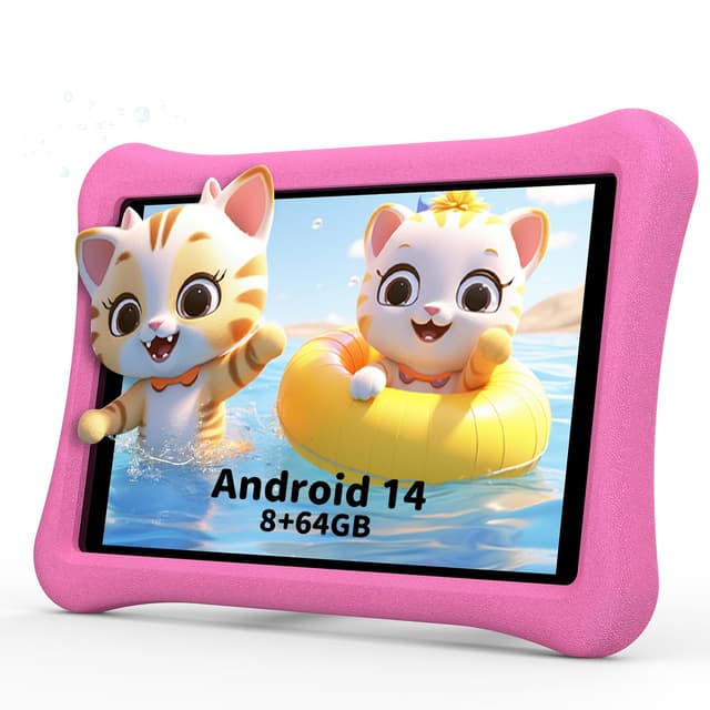 AWOW Android 14 Kinder Kids Tablet HD 10.1”, 2025 Neu 8GB RAM 64GB ROM - Kindertablet Tablet mit Kinder mit Sturzsicherer Hülle Vorinstalliertes, Rosa 8+64GB Rosa 🌟