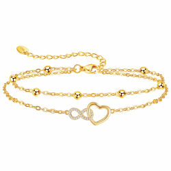 Jbniuay Fußkettchen für Damen 925 Sterling Silber - Infinity Herz Fußkette Verstellbar 23+5cm - Geschenke für Frauen/Mama/Mutter gold ❤️🌟