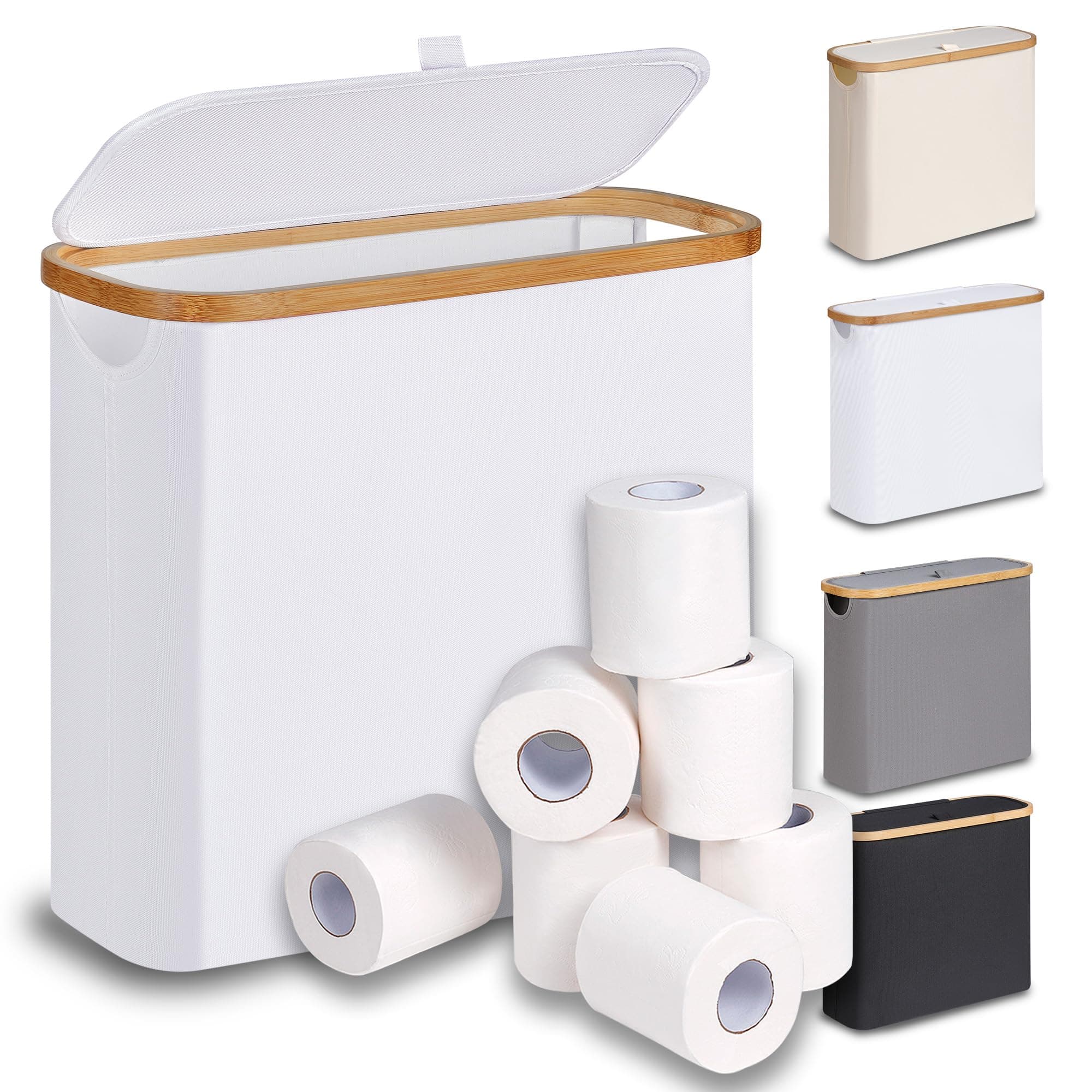 🧻🧺 efluky 28L Toilettenpapier Aufbewahrung Korb mit Deckel, Bambus Toilet Paper Organizer 🧻🧺