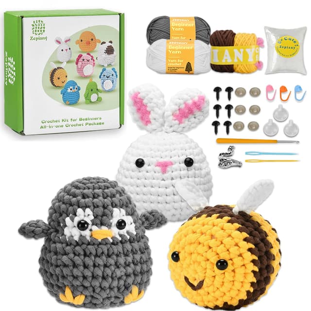 🧶 Häkelnadel-Set für Anfänger mit Videokurs | Komplettes Häkelset mit niedlichen Tieren 🐰🐧🐝