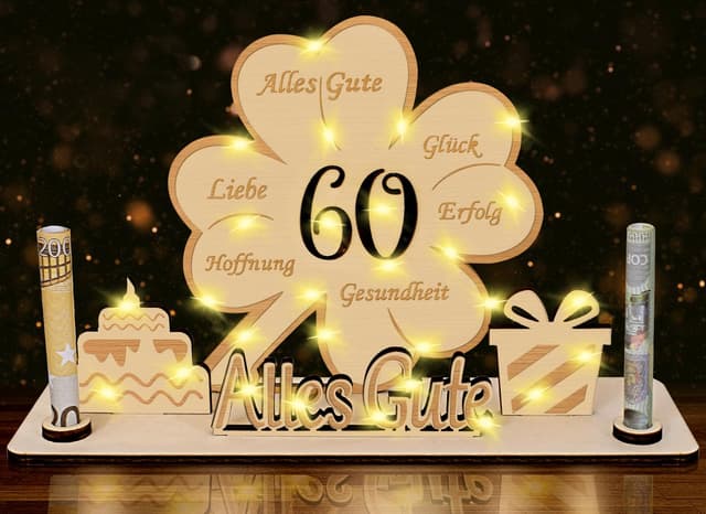 60 Geldgeschenke Geburtstag für Frau Mann,LED Kleeblatt Glück 60. Geburtstag Geschenke Frau Mann
