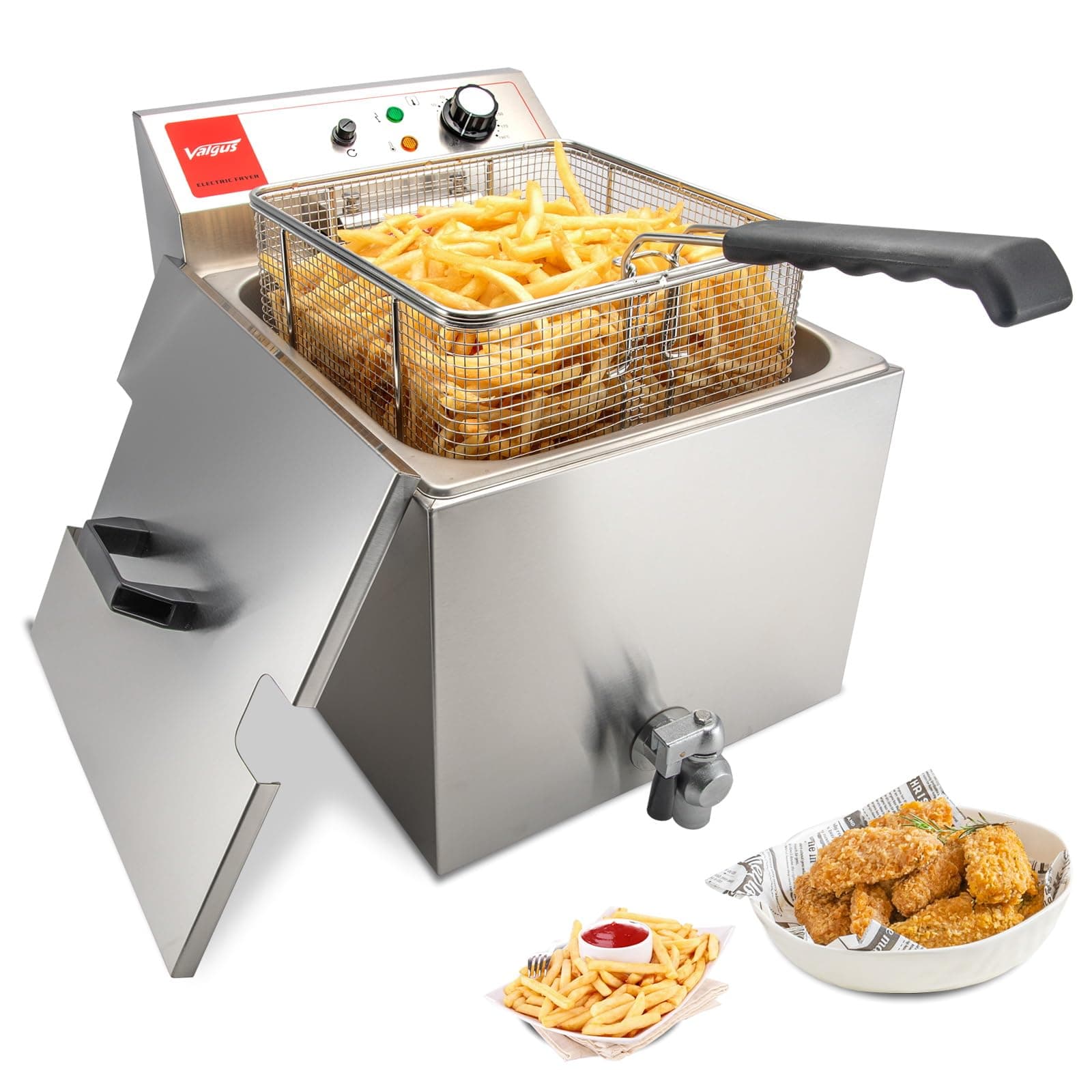 Valgus Professionelle elektrische Fritteuse aus Edelstahl 3300W 16L Großraum-Küchen-Fritteuse mit Korb und Deckel, Ablaufsystem 🍟🔥
