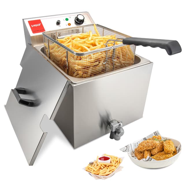 Valgus Professionelle elektrische Fritteuse aus Edelstahl 3300W 16L Großraum-Küchen-Fritteuse mit Korb und Deckel, Ablaufsystem 🍟🔥