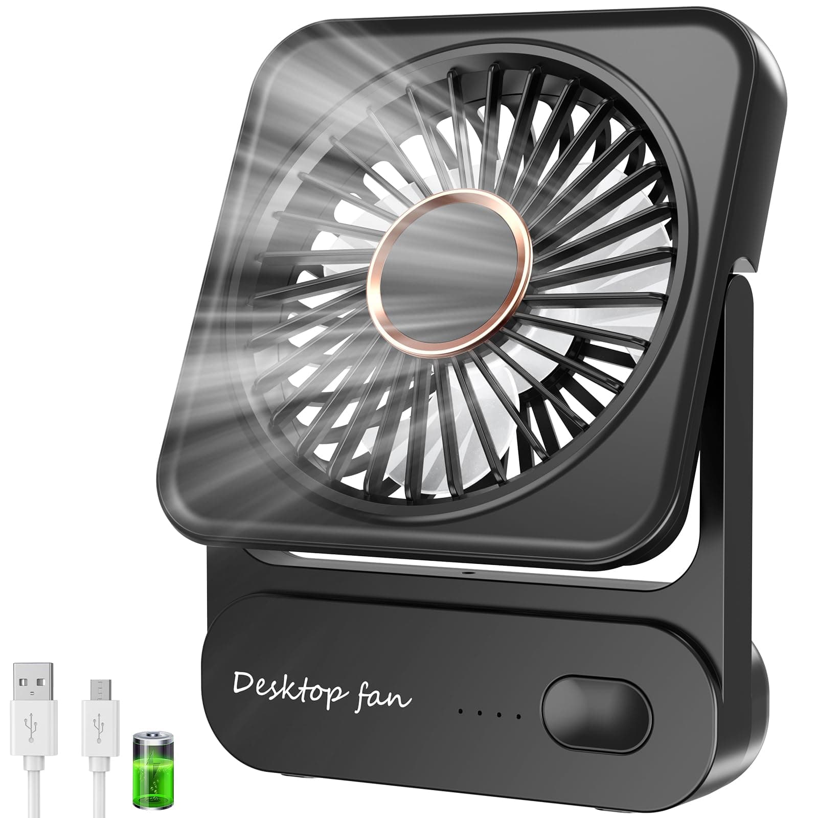 🌬️ Starker Wind & Bibliotheksleise - Tischventilator USB Ventilator Akku