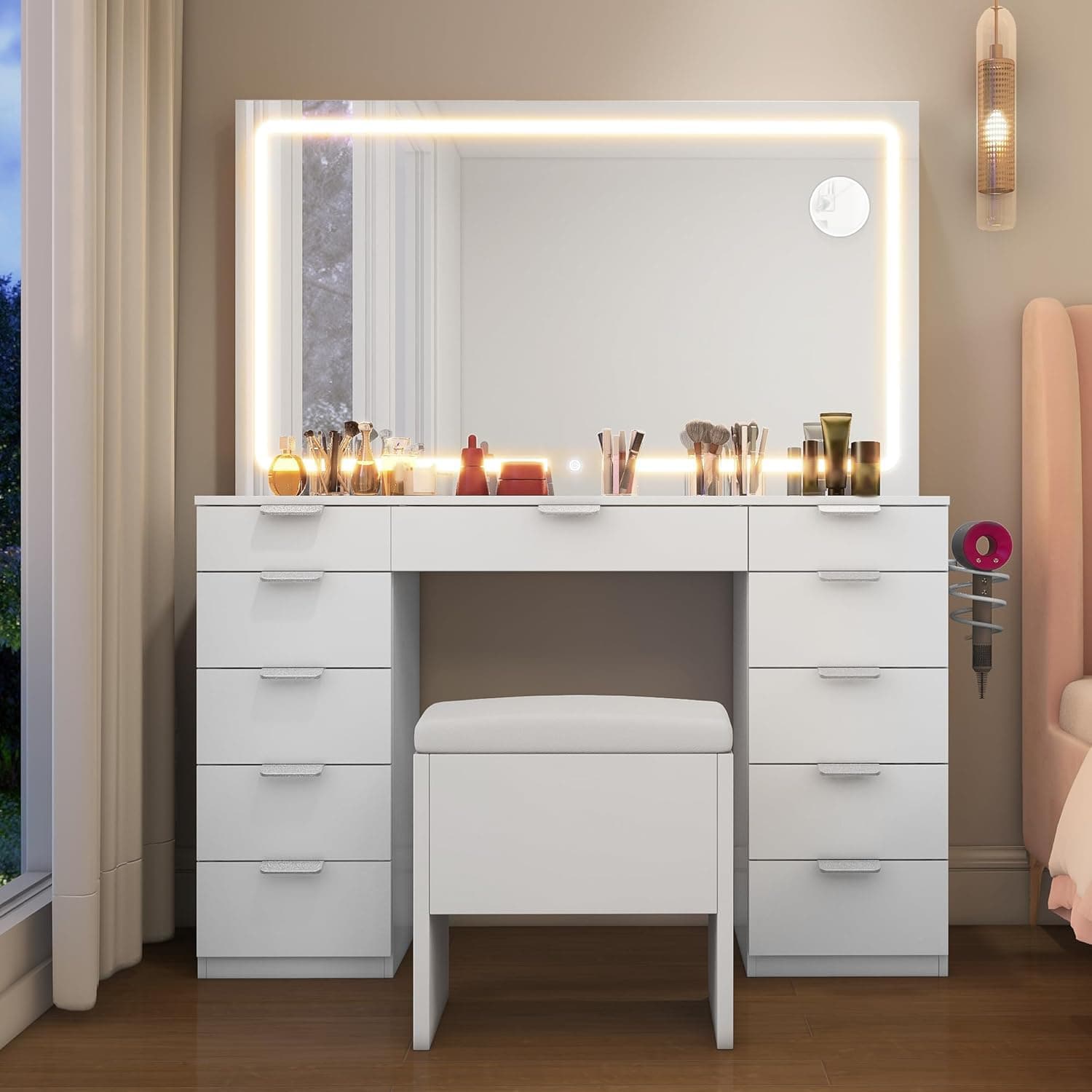🌟 YITAHOME Großer Schminktisch mit LED-Beleuchtung und Steckdosen 🌟
