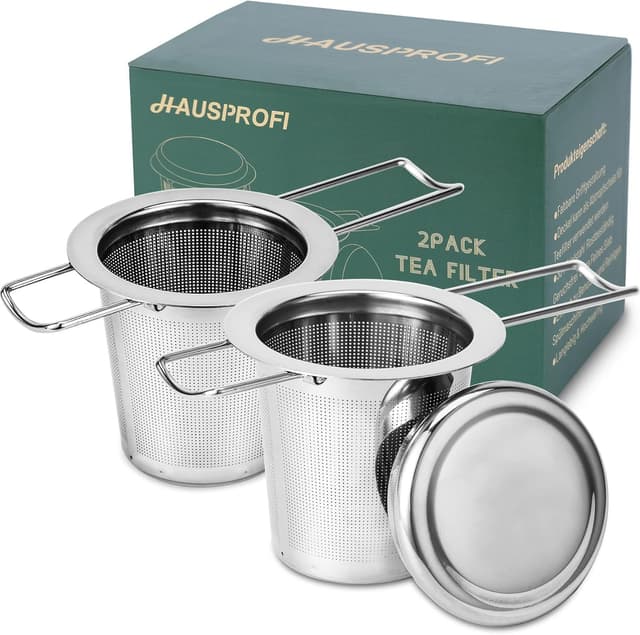 HAUSPROFI 2 Stück Teesieb Teefilter und Deckel/Abtropfschale, 304 Edelstahl Tee-Sieb 🍵🌟