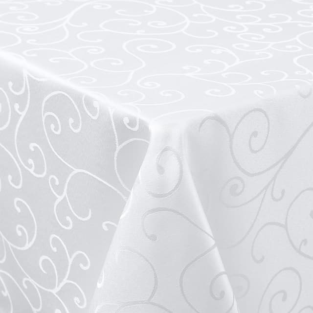 Smiry Tischdecke Abwaschbar Ornamente Rechteckig 140 x 100 cm - Weiß 100 x 140 cm