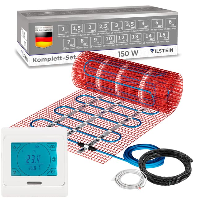VILSTEIN Elektrische Fußbodenheizung 150W/m² - Komplett-Set für Fliesen & Laminat 🏠